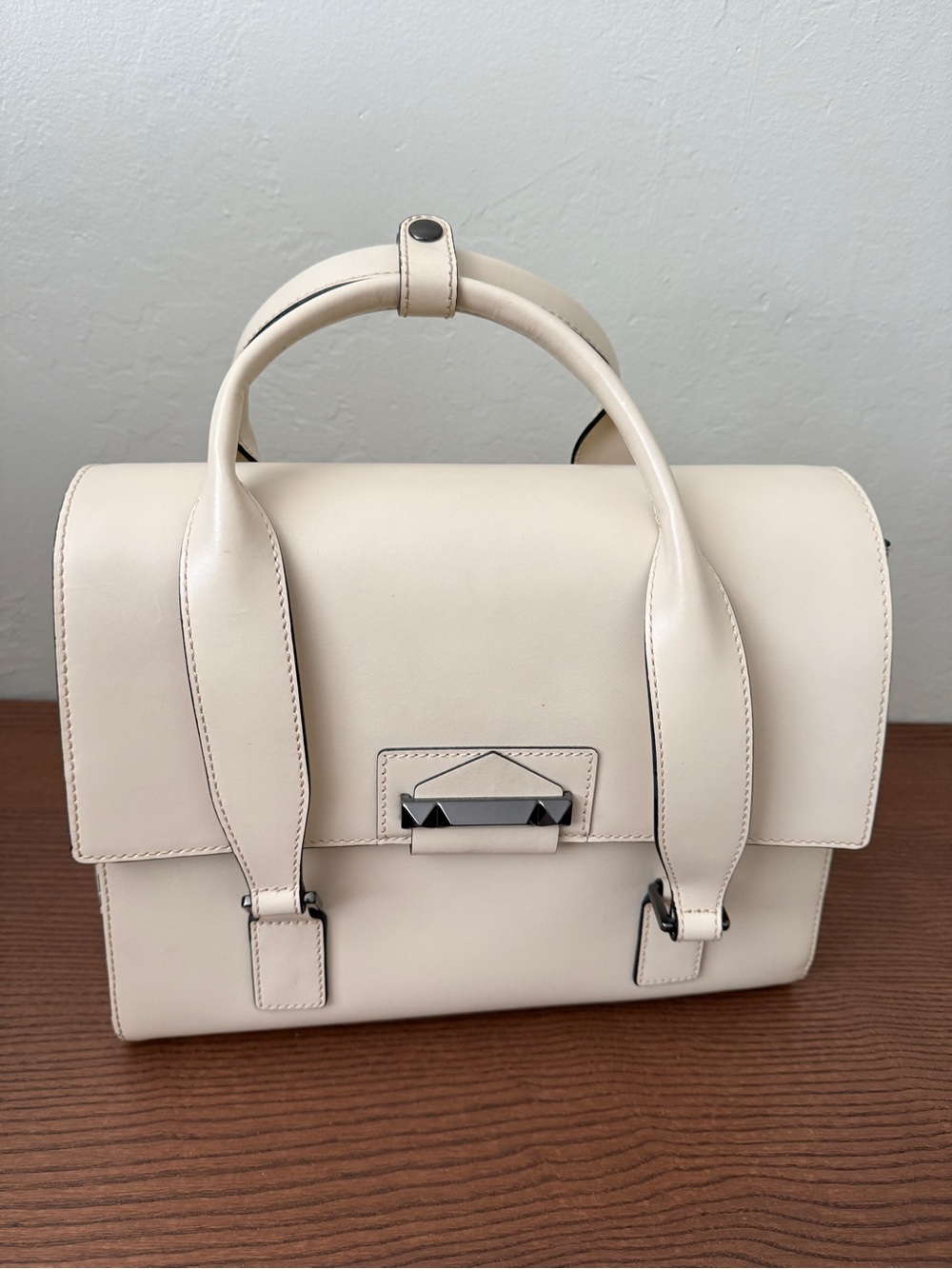 BCBG Cream Structured Leather Bag